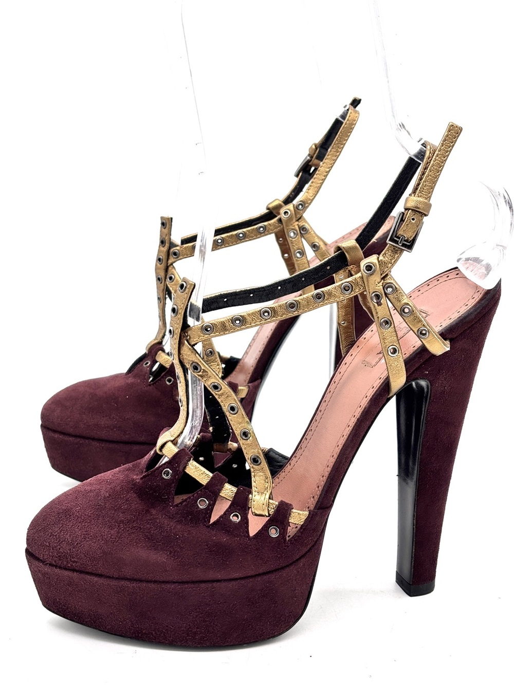 Alaia Burgundy Suede Strappy High Heels